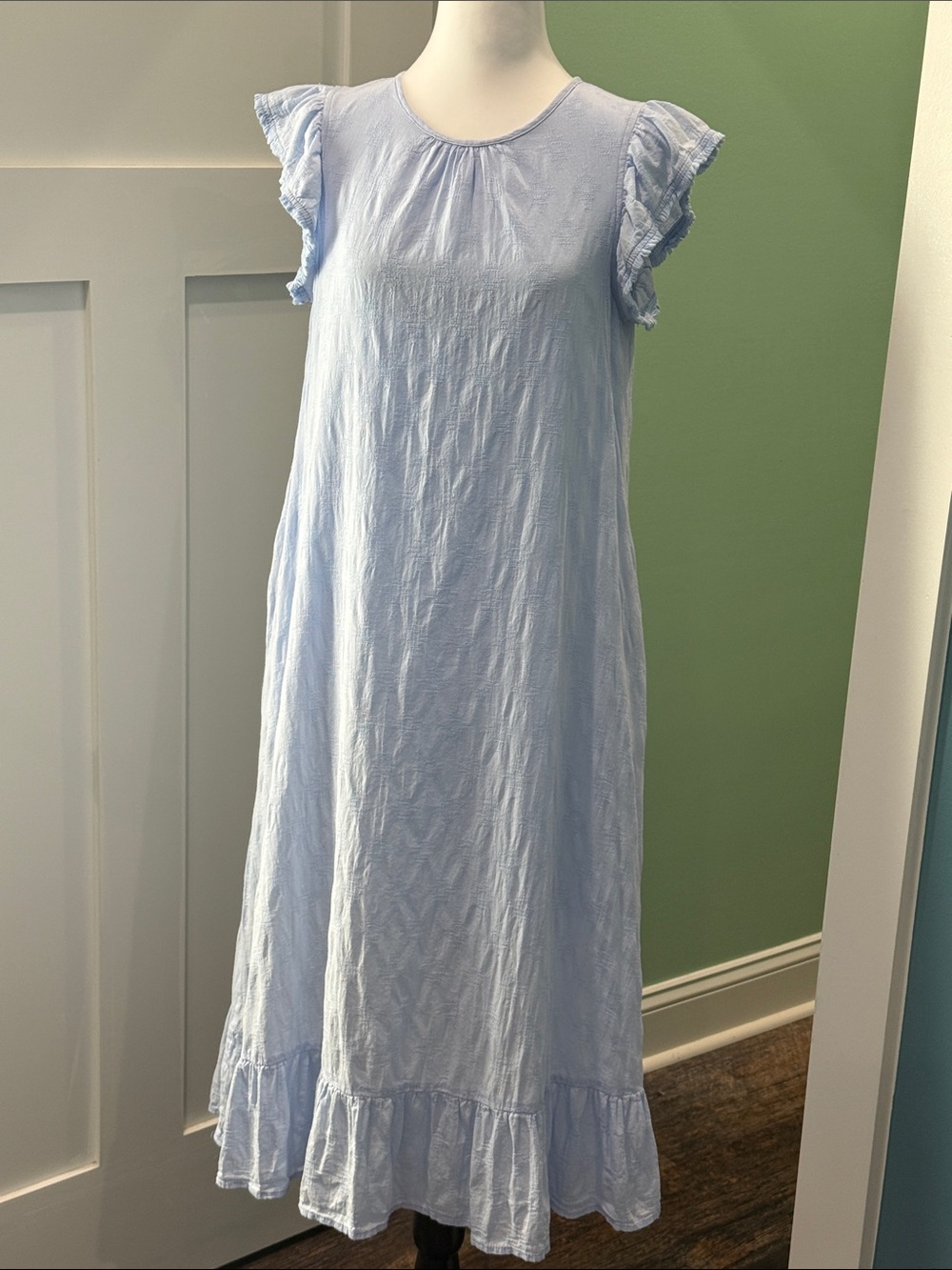 THML Pale Blue Ruffled Sleeve Maxi Dress. Size S